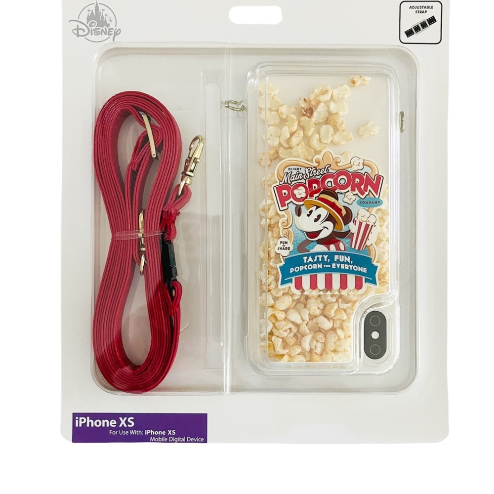 Disney Parks iPhone Cover Case XS With Strap Main Street Popcorn Vendor NWT